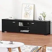 ALFORDSON TV Cabinet Stand 160 x 40 x 45cm Black Color, Modern Furniture Entertainment Unit for Living Room, Multimedia Centre with Storage Cabinet and Open Shelves for Console Speaker Soundbar