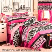 Safari Jungle Queen Pink Black ZEBRA Stripe Teen Girl Chic Bedding Comforter Set