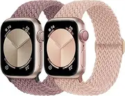 Stretchy Braided Bands Compatible for Apple Watch Band 40mm 41mm 38mm 42mm for Women men, Adjustable Sport Nylon Straps Replacement for Apple Watch 10 iWatch 9 Series SE/8/7/6/5/4/3/2, 2 packs