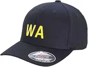 [INTERSTATE] WA Supporters Cap, Flexfit 6277 Wooly Combed Baseball Cap, Acrylic-Wool, Flexfit Technology, 6-Panel, Silver Undervisor, Stretch Fitted, Premium Mid-Profile, Black with Yellow 'WA' Badge