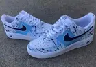 Air Force 1 Custom Shoes White Light & Dark Navy Blue Splatter Womens Size 8.5