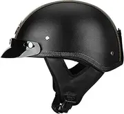 Vintage Leather Open Face Helmet Retro Motorbike Half Shell Helmet Removable Liner Scooter Half Helmet for Adult Men Ladies Street Racing Motorcycle Cruiser DOT/ECE Approved