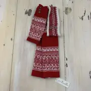 SIMPLY NOELLE: Red & White Winter Acrylic Scarf, Fingerless Gloves, Headband Set