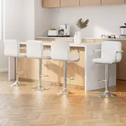4x Bar Stools Kitchen Swivel Bar Stool Leather Gas Lift Chairs White