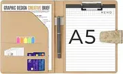 Agoer Leather Folder A5 Portfolio,Interview Legal Document with Magnetic Closure,Professional Padfolio with A5 Papers,Sticky Tabs,Pen for Business School Office Conference Notepad Clip Boards,Ginger