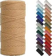 NOANTA Light Tan Macrame Cord 2mm x 220yards, Colored Macrame Rope, 3 Strand Twisted Cotton Rope Macrame Yarn, Colorful Cotton Craft Cord for Wall Hanging, Plant Hangers, Crafts, Knitting