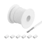 131Ft(40M) Wire Rope 304 Stainless Steel Cable 1/16" 6pcs Sleeve White