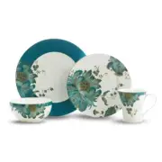 222 Fifth Dinnerware Set 16-Pcs Porcelain Dishwasher Safe Teal (Service for 4)