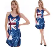 Australian Flag Sequin Ladies Dress Aussie Australia Day Womens Costume