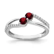 Solid 14k White Gold Simulated Garnet and CZ 2-stone Ring