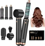 5 in 1 Hair Dryer Brush Set, Multifunctional Hair Styler Kit, Hot Air Brush for Styling, Curling, Volumizing, Straightening, Detachable and Interchangeable Hair Styling Tools for All Hair Types (Black Gold)
