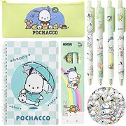 Koiswim Cute Pochacco School Supplies Set - Gel Pens, Journal Notebook, 50 Stickers, Pencil Cse, Kawaii Stationery Set, Back to School Gift, Green Pochacco