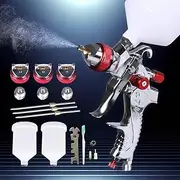 Traderight Spray Gun with Replaceable 1.4mm/1.7mm/2.0mm Nozzles Cap Automotive Air Paint Gun Kit with 600cc Capacity Cup for Car Primer,Furniture Surface Spraying,Wall Painting,Base Coatings(Red)
