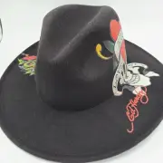 Ed Hardy Men's Black Fedora Hat Country One Size Black Red White Green Skull
