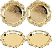 4 Pcs Serving Dish Plates,Nut Serving Tray,Decorative Jewelry Tray,Jewelry Dish Tray,Candy Storage Trays,Metal Tray Round,Gold Key Tray,Metal Serving Plate
