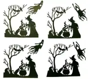 8 WITCH STIRING CAULDRON, CATS, GHOSTS, & BATS SILHOUETTE DIE CUT/ CUTS