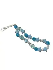 Y2K Blue Star Smiley Face Beaded Phone Lanyard, Cute Smiley Charm