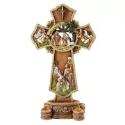 4 Socket Ornate Nativity Scene Cross Advent Candle Holder Christmas Decor 13 In