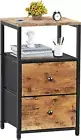 With 2 Drawers, 27″ Tall Bedside Table, End Table with Steel Shelf An