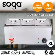 SOGA Stainless Steel 3 X 1/2 GN Pan Electric Bain-Marie Food Warmer with Lid