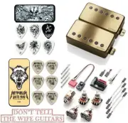 EMG F JH SET JAMES HETFIELD BRUSHED GOLD FLOYD SPACED SHORT POT +12 PICKS 2 TINS