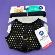 NWT Whisker City Cat Vest Harness & Leash -Black w/ Gold Polka Dot- Size Kitten