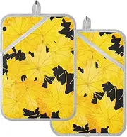 Pot Holders for Kitchen Heat Resistant Canada Yellow Maple Leaf Beauty Potholders for Kitchens with Pocket Hot Pot Holders Oven Mitts 2 Pack