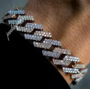 Men's Genuine Moissanite 14mm Cuban Link Charm Bracelet Free Gift 925 Silver 8"