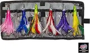 Set of 6 Tuna Flasher Lures, Rigged with 150 lb Leader and Ready to Go! with Black Mesh Bag