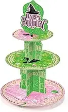 Baderke 3 Tier Pink and Green Cupcake Stand Decoration Witch Themed Happy Birthday Desert Tower Cardboard Cake Stand with Topper Women Party Cupcake Display Holder Table Centerpiece Supplies