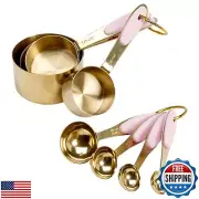 Paris Hilton Measuring Cups and Spoons Set, Stainless Steel with Pink Silicon