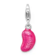 Sterling Silver Amore La Vita Rhodium-Plated Polished 3-D Enameled Pink Jelly Bean Charm With Fancy Lobster Clasp