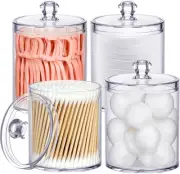 4 Pack Qtip Holder Bathroom Canister Apothecary 10 oz*2 & 12 oz*2, Clear