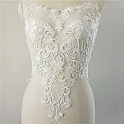 LITTLE PANDADA Bodice Lace Appliques Flower Embroidery Patches with Sequins Sewing on Bridal Dress Craft Projects 1 Piece
