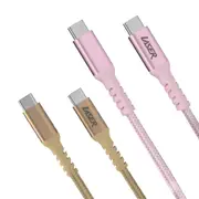 Laser 2m 60W USB-C to USB-C Fast Charging Cable 2 Pack - Durable Gold & Pink Cables for Quick Charge and Data Transfer