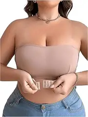 [WDIRARA] Women's Plus Size Strapless Bra Front Closure Bandeau Bra Strapless Bras