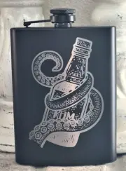 The Kraken Black Stainless Steel 8 Oz hip flask funnel included Laser engraved