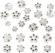 [PH PandaHall] Pandahall 16Pcs Spacer Beads Caps Metal Flower End Caps 8 Styles Filigree End Caps Silver Bead Spacers Cubic Zirconia Bead Caps for for Bracelet Necklace Earrings Jewelry Making