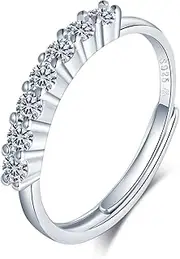 [MICMIF] Genuine Moissanite Ring 0.42 Carat Adjustable Women's Ring Silver 925 Eternity Ring Band Rings for Girlfriend Wife Moissanite Diamond Engagement Ring Wedding Ring for Wedding Anniversary, 925