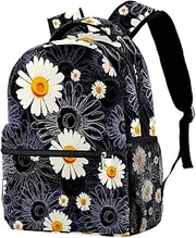 [Generic] Chamomile Flower with Lined Pattern Backpack Students Shoulder Bags Travel Bag College School Tote Backpacks for Women Men Kids Teen Girls Boys