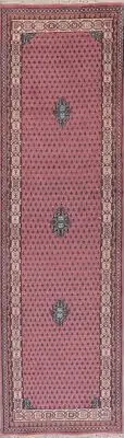 Geometric Traditional Oriental Wool Runner Rugs Hand-Knotted Pink Hallway Carpet