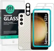IBYWIND Screen Protector For Samsung Galaxy S23 Plus/S23+ 5G(6.6 Inches),with 2Pcs Tempered Glass,1Pc Camera Lens Protector,1Pc Backing Carbon Fiber Film[Fingerprint Reader,Easy to install]