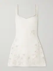 [Clio Peppiatt] Clio Peppiatt - Snowdrop Embellished Beaded Stretch-tulle Mini Dress - Ivory - x small x small Ivory