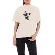 Replay Womens Graphic Tee Crewneck T-Shirt w/ Print Pink