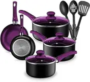 Chef's Star 11 Piece Pots and Pans Set Non-Stick Induction Ready 100% APEO, PFOA and PFOS Free (Purple)