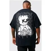 Mens Black Plus Teddy Back Print T-shirt