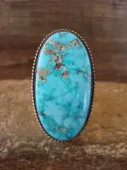 Navajo Sterling Silver Turquoise Adjustable Ring Size 9 to 11 Signed Nila Joh...