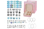 66Pcs Charm Bracelet Making Kit Unicorns Beads Jewelry Girls Arts Crafts Gifts Set-Blue