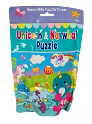 Brand New Sealed Children's 48 Piece Jigsaw Puzzle Pouch Narwhals Unicorns