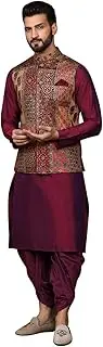 [KISAH] Men's Kurta Jacket Set Blended Fabric Full Sleaves, Knee Length, Straight, Regular Fit, Mandarin Collar Ethnic Casual 40 Scarlet & Thanksgiving, Scarlet, 40